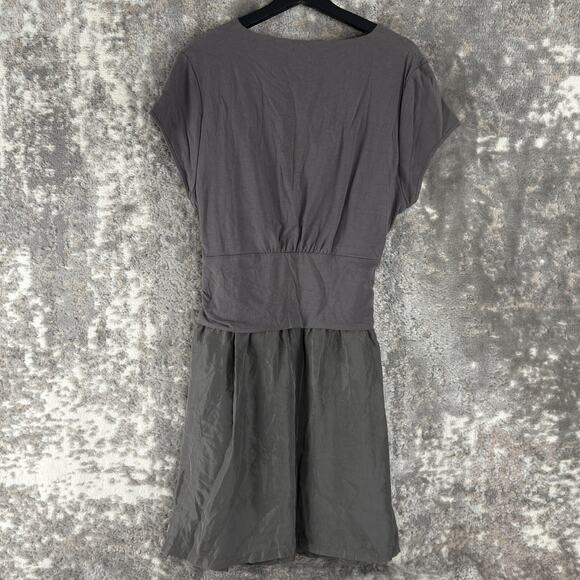 Garnet Hill Size XL Stretch Silk Tie Front Knee Length Wrap Dress Gray V Neck - Picture 3 of 10
